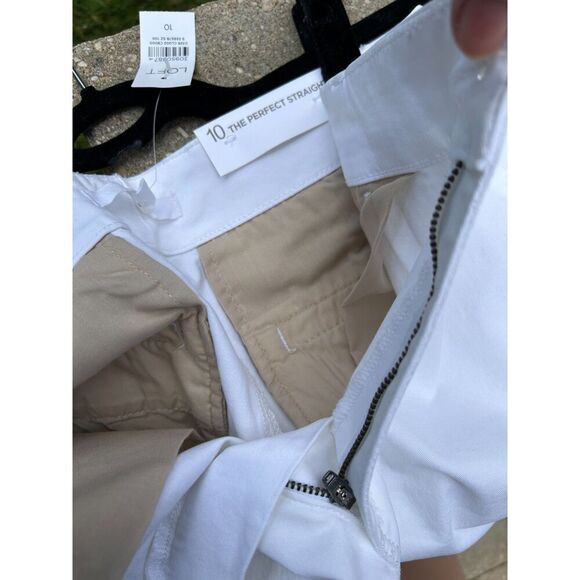 NWT LOFT The Perfect Straight White Pants 10 - Picture 7 of 12